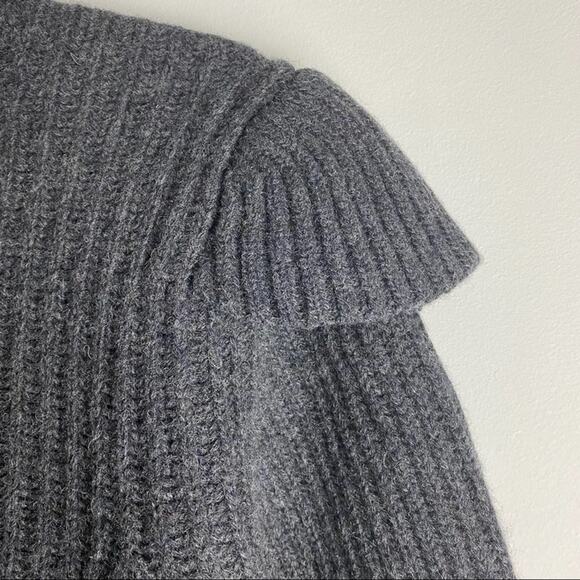 GANNI Rib Ruffle Trim Turtleneck Sweater Gray Wool Open Back Large - Picture 10 of 15